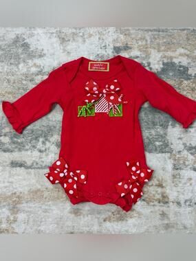 Mud Pie Santa Baby Christmas Gift Bow Bodysuit 0-6 Months